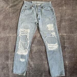 Women's Vintage 90's Levi's USA 501 Button Fly Distressed Blue Jeans Sz 31 X 30